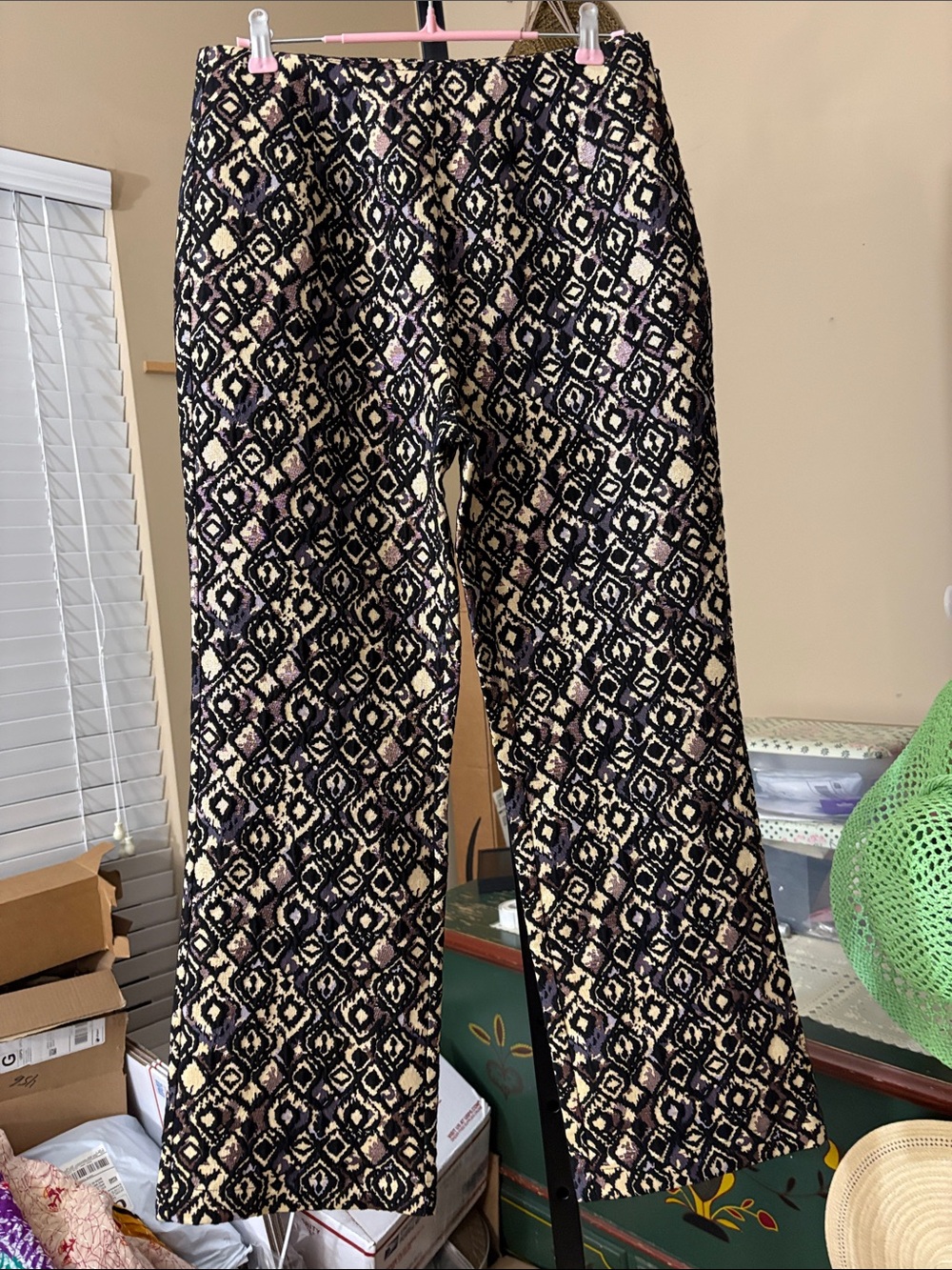 Free People Black Cream Geometric Print Wide-Leg Trousers- Size 4- NWT
